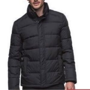 ANDREW MARC men’s black PUFFY jacket / coat size XL zipped / snaps closure